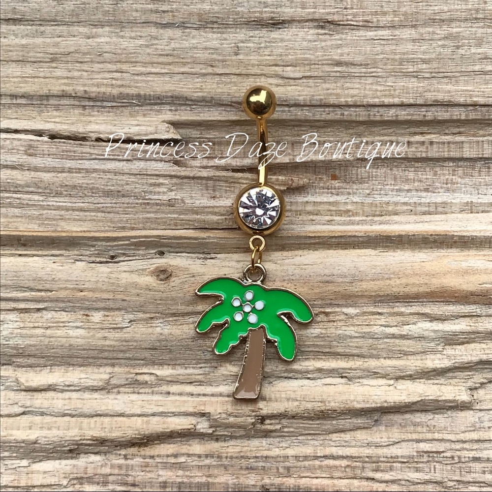 Gold Palm Tree Belly Button Ring